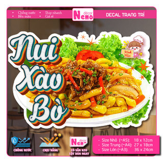 Decal Mì Xào Bò, Nui Xào Bò, Tranh Dán Trang Trí Quán Ăn - Sticker Chịu Được Mưa Nắng.