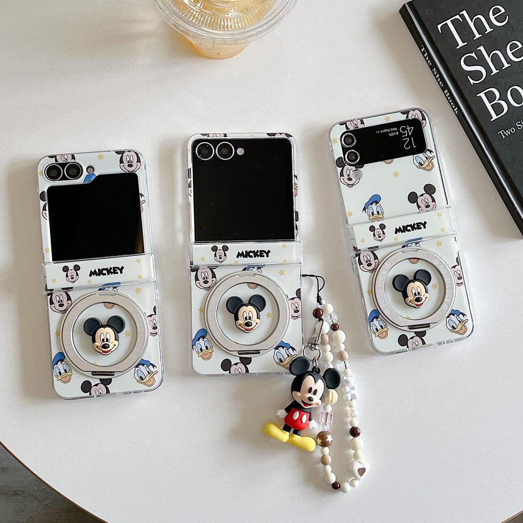 Thích hợp cho Samsung Galaxy ZFlip7 ZFlip6 Chuột Mickey xoay khung ốp điện thoại bao gồm dây buộc gấp vỏ cứng ZFlip 7 6 5 4 5G N3 Flip Mix Flip 2 vỏ bảo vệ