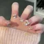 Peachy Mắt Mèo Cao Cấp Handmade Mặc Móng Tay Hương Thơm Nơ Ngắn Pháp Nhẹ Nhàng Dễ Thương Nhấp Nháy Trắng Làm Móng Tay