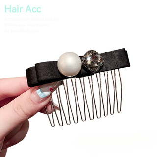 Nơ Đen Ngọc Trai Kim Cương Giả Chèn Lược Nữ Trán Tóc Gãy Tidy-up Phụ Kiện Tóc Cao Cấp Mặt Trên Xuống Lược Nhẹ Tính Khí Sang Trọng