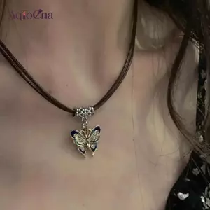 AqToCna Y2K Vintage Bướm Mặt Dây Chuyền Choker Thời Trang Cá Tính Da PU Dây Nelace Trang Sức Quà Tặng AqToCna