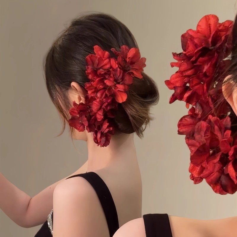 Kẹp Tóc Hoa đỏ Rượu Phong Cách Vintage, Kẹp Tóc Uốn Tóc đẹp Cho Cô Dâu, đi Tiệc đi Chơi