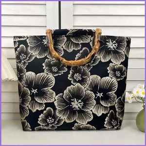 SQ11 Túi xách thắt nút tre Jacquard phong cách Trung Quốc Dung tích lớn Túi tote cổ điển