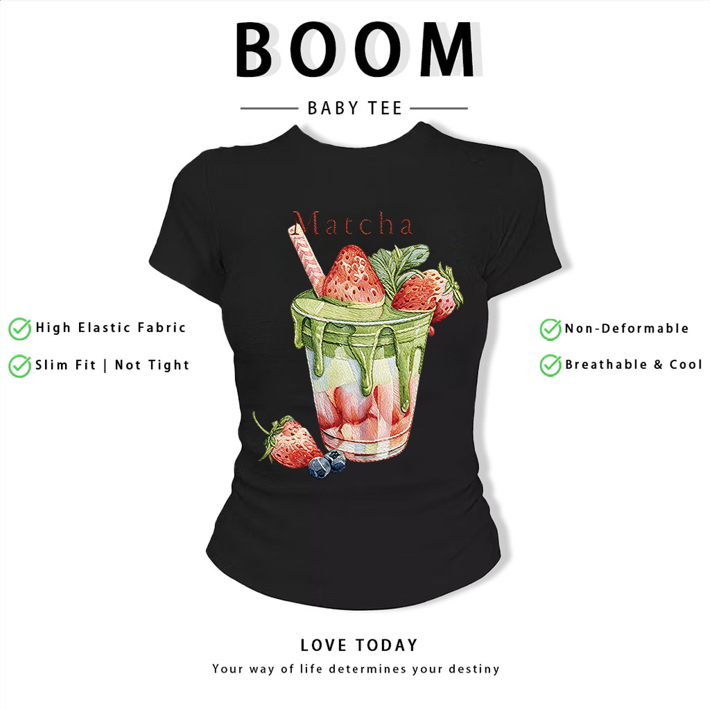 BOOM Áo Baby Tee Nữ Cotton Ôm Body-Áo Thun Ngắn Tay Y2K In Hình PhongCách Mùa Hè, Cổ Tròn Hàng Đầucách hàn quốc phongG57