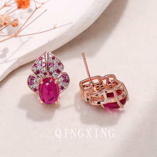 Châu Âu Mỹ ins Phong Cách Mới Đỏ Corundum Sapphire Xanh Spinel Bông Tai Nữ