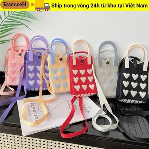 Túi đeo tay thắt nút ESSENCEH, Túi xách dệt kim tình yêu ngọt ngào dung lượng cao, Túi điện thoại Mini dệt kim thời trang cho bé gái