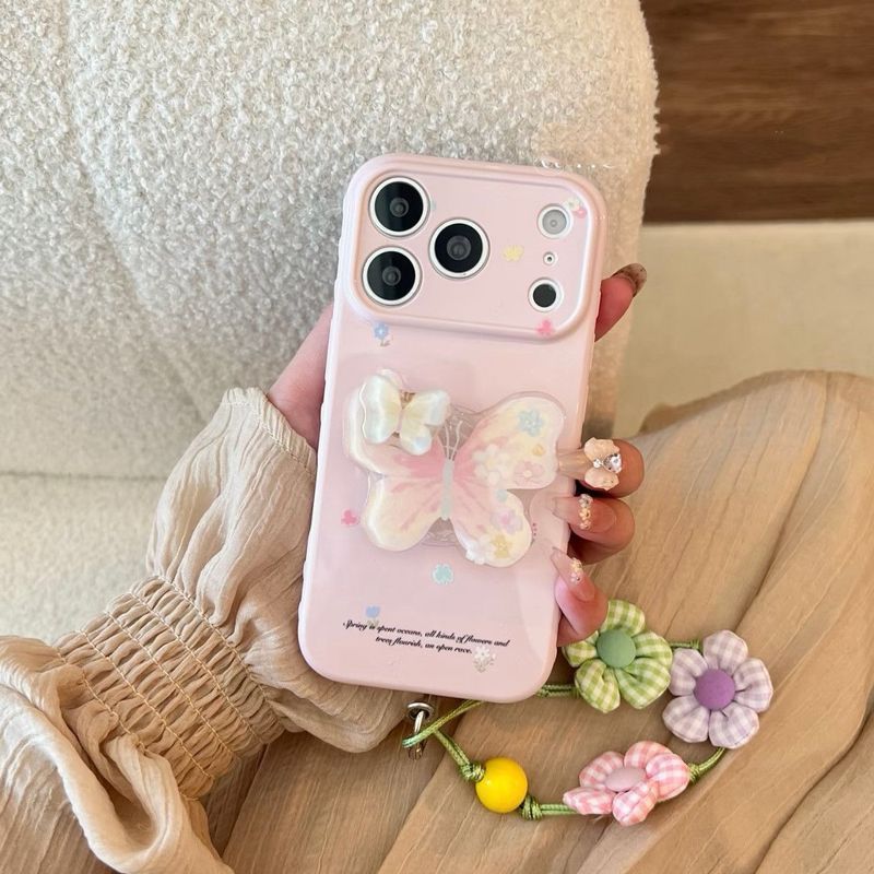 Ins Hoa Bướm Chân Đế Apple 17 / 16 / 15 / 14pro Ốp Điện Thoại 13 / 12 Cô Gái Trái Tim 11 Xuân Hè xr Mới