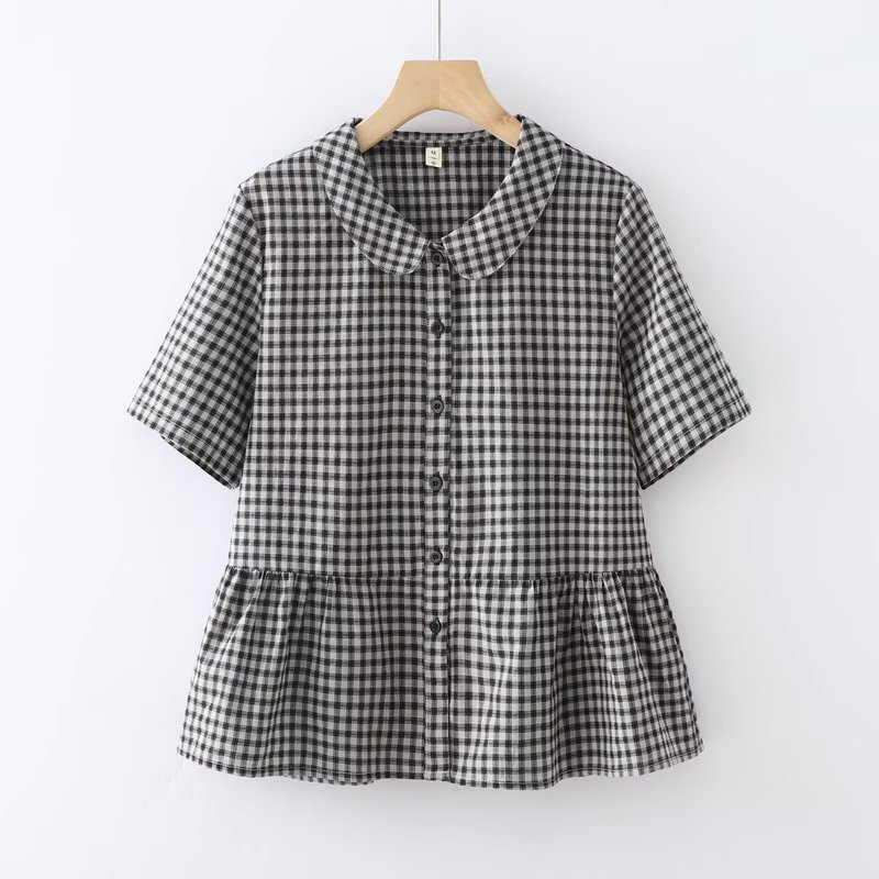 [Hàng có sẵn] Áo sơ mi nữ Cotton cao cấp 2026 tay ngắn ve áo kẻ sọc mùa hè