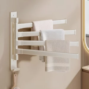 Sữa Trắng Vệ Sinh Xoay Giá Treo Khăn Phòng Tắm Không Đục Lỗ Thanh Treo Góc Giá Để Đồ Nhà Vệ Sinh Treo Tường Dụng Cụ Tiện Dụng