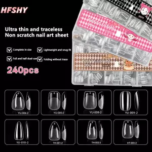 HFSHY 240 Cái / hộp Đồ Dùng Đầu Móng Tay, Nắp Toàn Bộ Đầu Móng Tay Giả Cho Gel Acrylic, Đầu Móng Tay Hạnh Nhân Cực Ngắn Vuông Vừa VN
