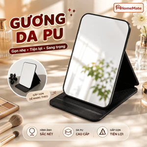 Gương Để Bàn Gấp Gọn HomeMate Bọc Da PU Cao Cấp – Gương Mini Trang Điểm Văn Phòng, Du Lịch Siêu Tiện Lợi