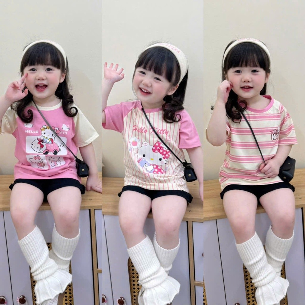 Sét Bé Gái HỌA TIẾT HELLOKYTY GIÁP LĂNG QC67 K.Kid Bộ Mùa Hè Chất Cotton Mềm Mát M88