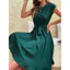 Phụ Nữ Thanh Lịch Mùa Hè Thường Ngày Đi Biển Sundress Tay Ngắn Xếp Ly Midi Đầm Soild Màu O Cổ Áo Thời Trang