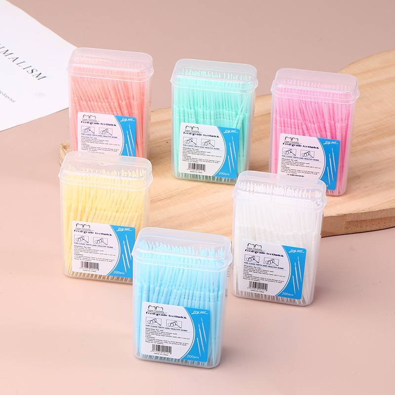200 Đóng hộp nhựa Toothpicks hộ gia đình dùng một lần số lượng lớn Interdental bàn chải tăm dòng VN