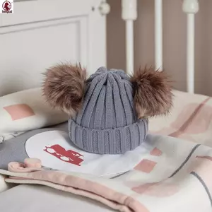 Mũ Trẻ Em Khăn Cho Trẻ Sơ Sinh 6-36 Tháng Với Lông Gấu Trúc Giả Pom Pom Thiết Kế Quả Bóng Kép Mùa Đông Ấm Áp