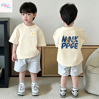 (Từ 1-12 tuổi) Áo thun ngắn tay trẻ em, Áo in hình hoạt hình hoa cho bé trai, Áo cổ tròn