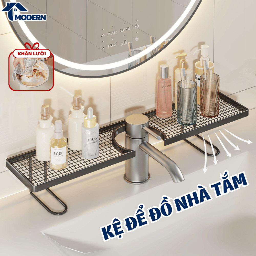 Kệ Để Đồ Bồn Rửa Mặt Nhà Tắm MODERN,Giá Để Mỹ Phẩm, Đồ Rửa Bát Rãnh Chữ U Tiện Dụng, Chống Gỉ,Bền Đẹp