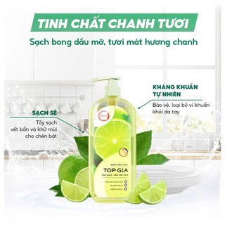 [COMBO 3 CHAI] Nước Rửa Chén Bát TopGia Chai 1Kg Chiết Xuất Tự Nhiên, Dịu Nhẹ, An Toàn Cho Da Tay