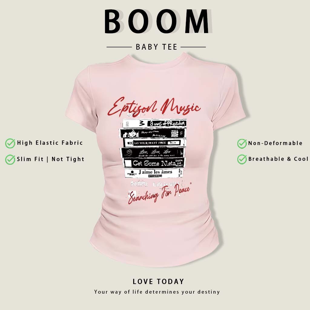 BOOM Áo Baby Tee Nữ Cotton Ôm Body-Áo Thun Ngắn Tay Y2K In Hình PhongCách Mùa Hè, Cổ Tròn Hàng Đầucách hàn quốc phongE37