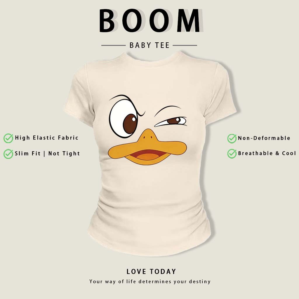 BOOM Áo Baby Tee Nữ Cotton Ôm Body-Áo Thun Ngắn Tay Y2K In Hình PhongCách Mùa Hè, Cổ Tròn Hàng Đầucách hàn quốc phongE62