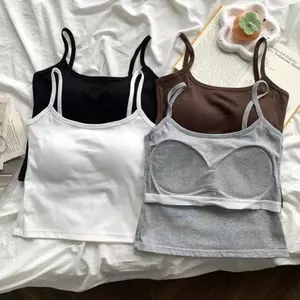 Áo Camisole Hàn Quốc màu trơn, dây spaghetti, dáng slim phù hợp với miếng lót ngực