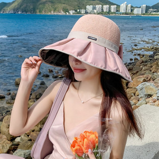 Mũ Chống Nắng Nữ Vành Rộng Thắt Nơ Điệu Đà, Mũ Đi Biển UPF50+ Che Kín Gáy, Gấp Gọn Thời Trang