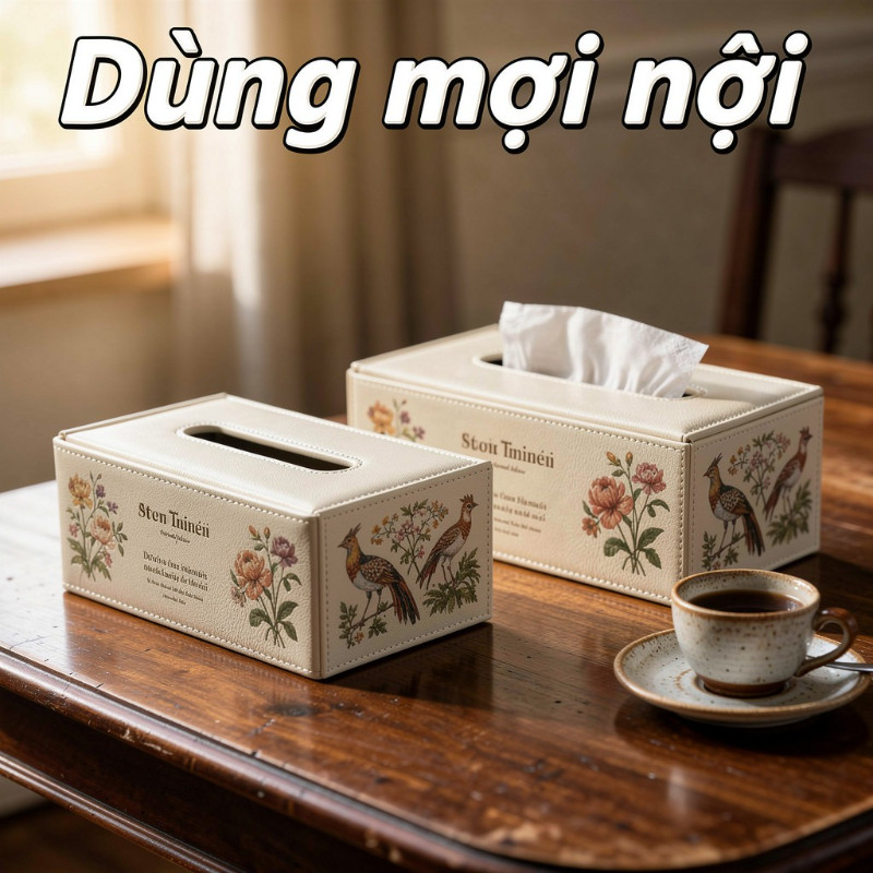 Hộp đựng khăn giấy chất liệu bọc da cao cấp, phong cách vintage cổ điển trầy trang trí phòng khách bàn làm việc