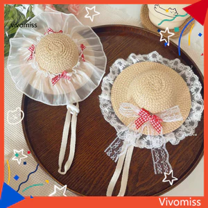 Mũ rơm cho thú cưng Mini có nơ ren – Phụ kiện ngoài trời dệt tay chống nắng có thể điều chỉnh cho chó mèo nhỏ Mũ mùa hè dễ thương cho thú cưng Đông Nam Á Thú cưng nhẹ