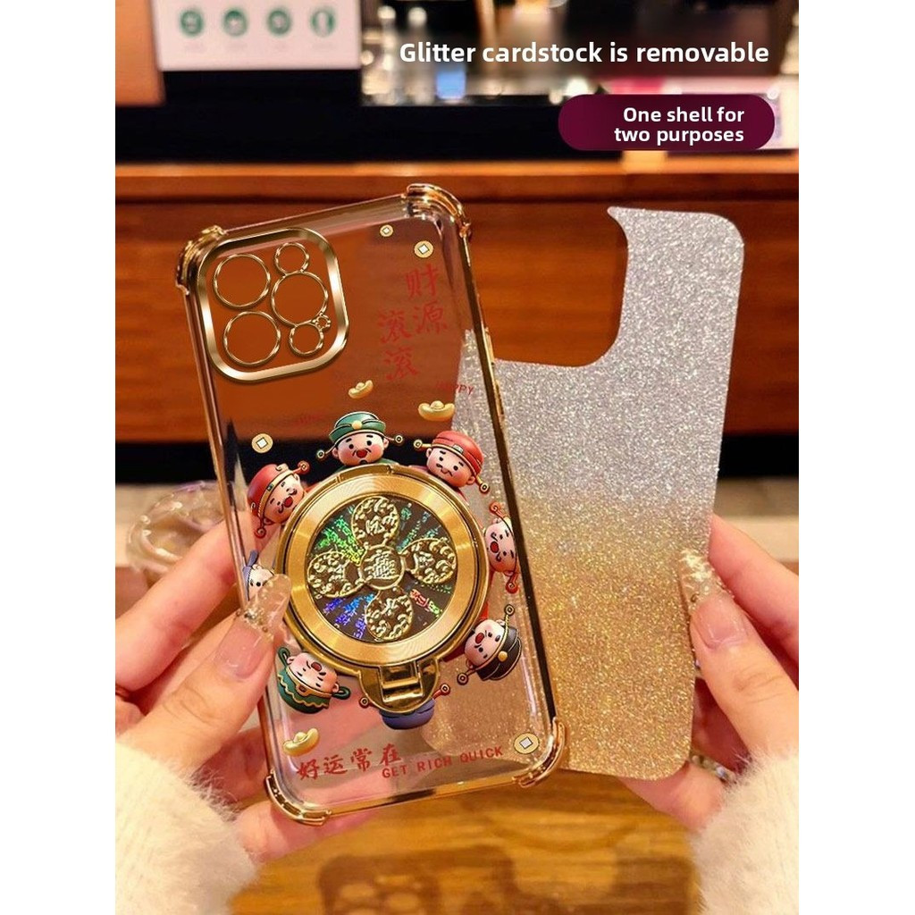 Ốp Lưng Trong Suốt Cho Iphone 17 AIR 16 14 13 15 Pro Plus Sang Trọng Cao Cấp Dễ Thương Giá Đỡ Xoay Đứng Phong Phú Mạ Trong Suốt Vỏ Điện Thoại Mềm