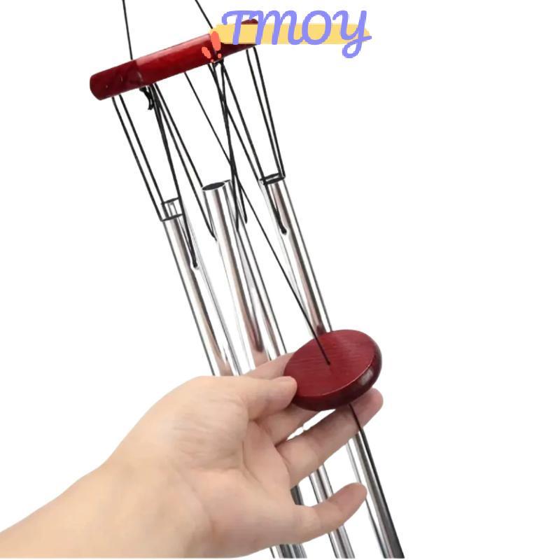 TMOY 1 Retro Gỗ Đỏ Nhôm Chuông Gió Hình Bát Giác Gỗ Treo Thẻ 6 Ống Kim Loại Sân Hành Lang Ban Công Trang Trí TMOY