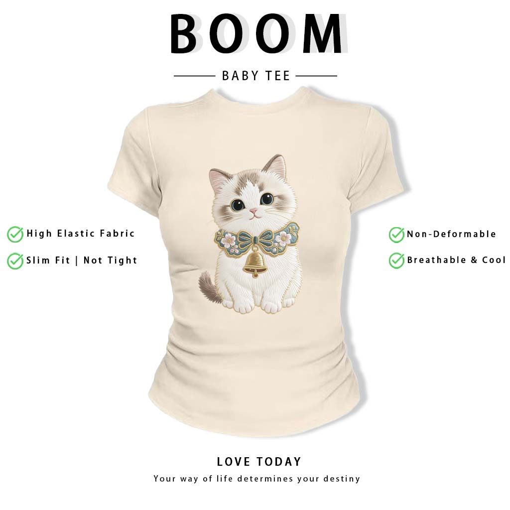 BOOM Áo thêu Baby Tee Nữ Cotton Ôm Body-Áo Thun Ngắn Tay Y2K In Hình PhongCách Mùa Hè, Cổ Tròn Hàng Đầucách hàn phong 31