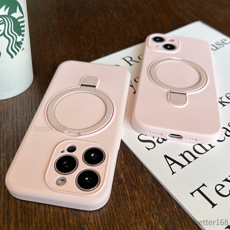 Ốp Điện Thoại Flip Bracket Silicon Lỏng Cho IPhone 17 16 15 14 13 12 Pro Max Vỏ Mềm Màu Macaron Vỏ Chống Sốc Có Giá Đỡ