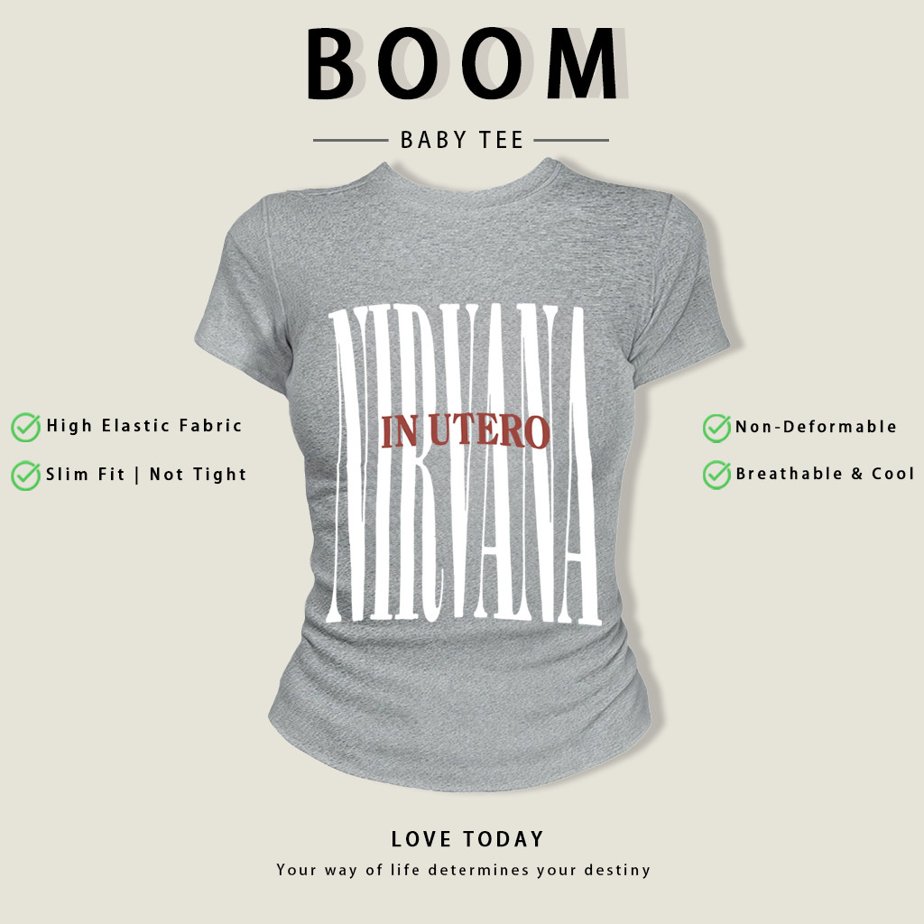 BOOM Áo Baby Tee Nữ Cotton Ôm Body-Áo Thun Ngắn Tay Y2K In Hình PhongCách Mùa Hè, Cổ Tròn Hàng Đầucách hàn quốc phongR19