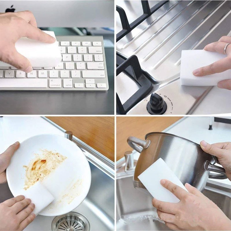 Combo 10 Mút Xốp Melamine Tẩy Rửa Đa Năng Làm Sạch Mọi Vết Bẩn- Vết Bút Chì Vẽ Tường- Cọ Rửa Bát Trắng- Bông Cọ Đa Năng