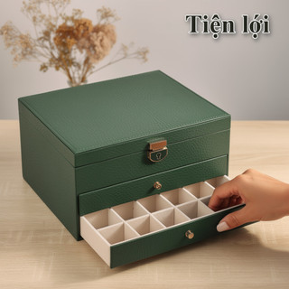 Hộp đựng đồ trang sức 3 tầng bằng da PU Hộp đựng ngăn kéo Ngăn ẩn Có thể khóa Lưu trữ du lịch