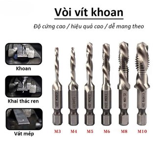 HSS Titan Tập Mũi Khoan Bộ Lục Giác 6 Chiếc M3 M10 Ren Cắt Chamfer DIY Kim Loại