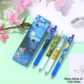 GILDEDHOMIN 4 Cái / hộp Bút Gel, Bút khô nhanh mực đen 0,5mm ST, Tranh sơn dầu Van Gogh Văn phòng phẩm Bút bi lăn thi