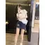 Bộ đồ hai mảnh cotton nguyên chất dành cho nữ, áo thun trắng thêu chữ và váy chữ A ngắn tay, phù hợp mùa hè