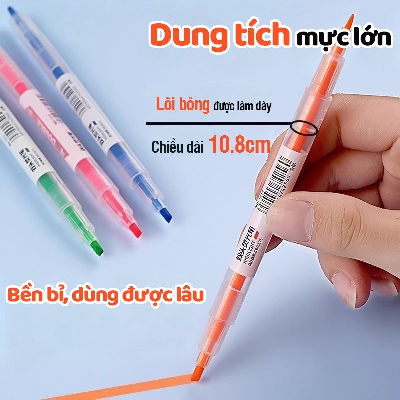 Bút Dạ Quang 2 Đầu Cọ Vẽ Quà Tặng Học Sinh - Bộ 6 Bút Viết Chữ Đẹp Màu Sắc Tươi Sáng