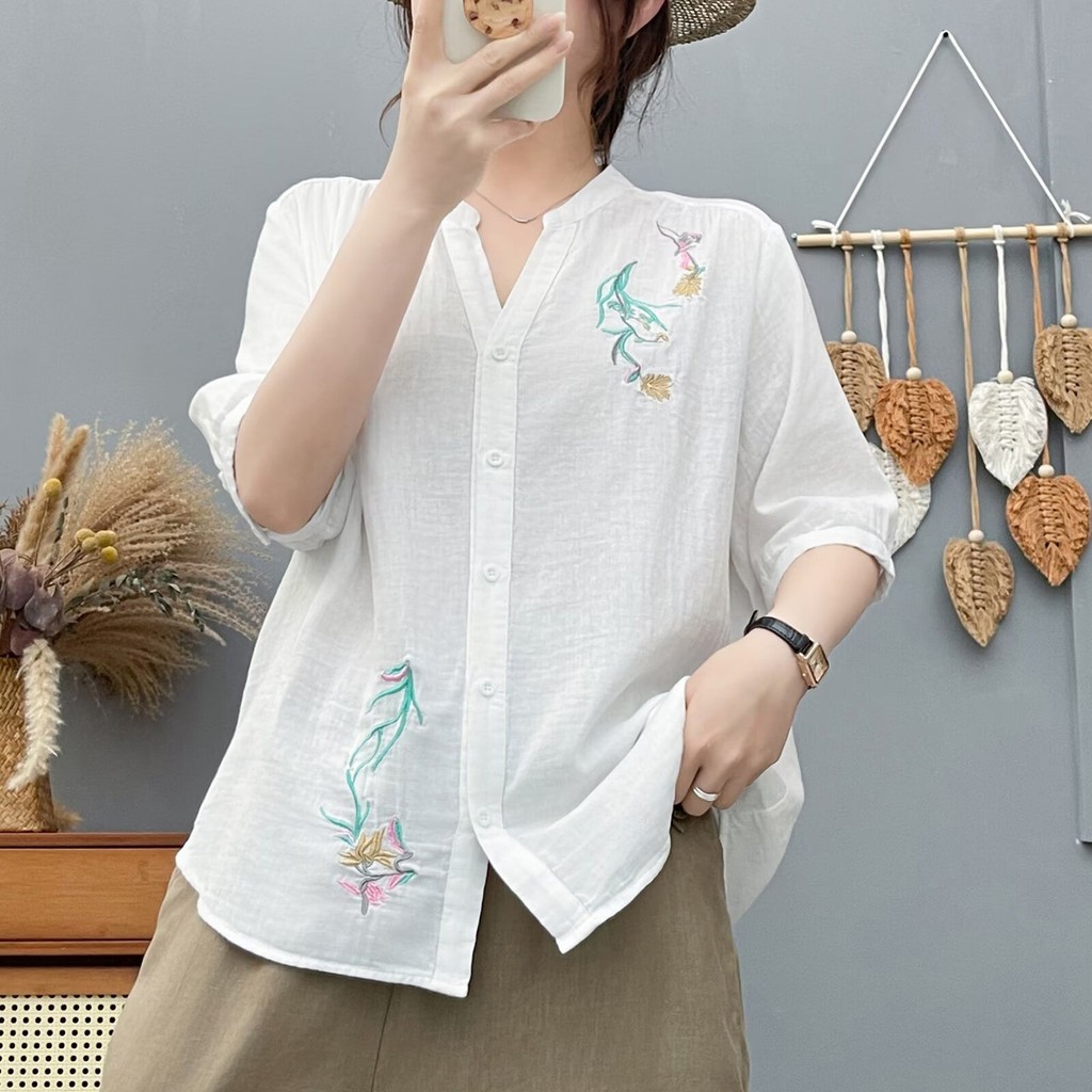 Áo sơ mi nữ cotton thiết kế skinny phù hợp mùa hè