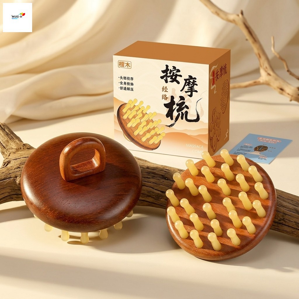 Lược Massage gỗ đàn hương tự nhiên để chăm sóc da đầu và ngăn ngừa rụng tóc