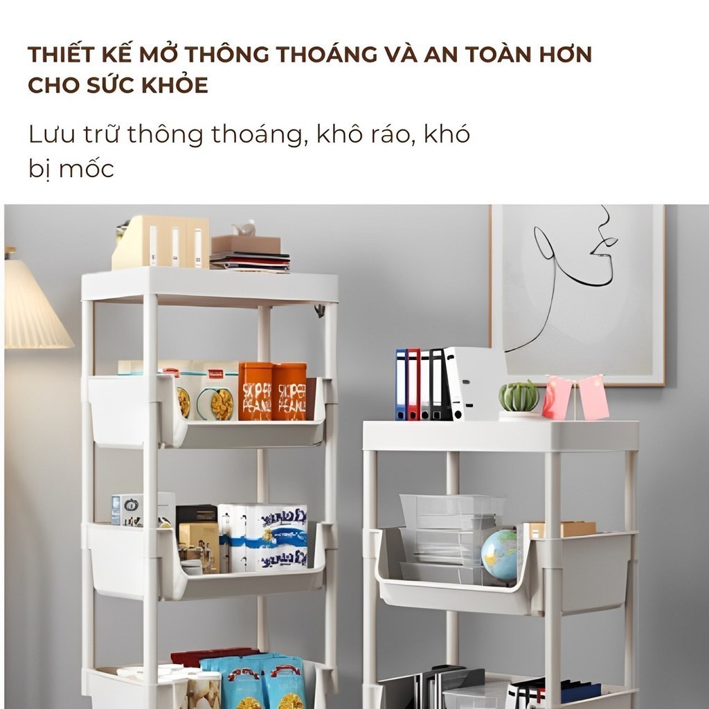 Kệ Đựng Đồ 3-4 Tầng Có Bánh Xe Chắc Chắn Thiết Kế Hiện Đại Dễ Sử Dụng