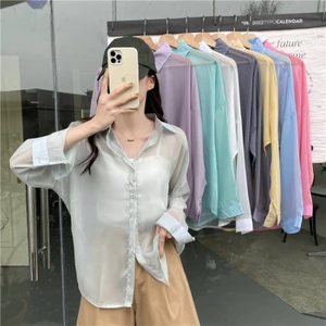 Áo sơ mi chống nắng Pearlescent Sheer dành cho nữ, tay dài, dáng rộng vừa vặn, chống tia cực tím, áo mỏng