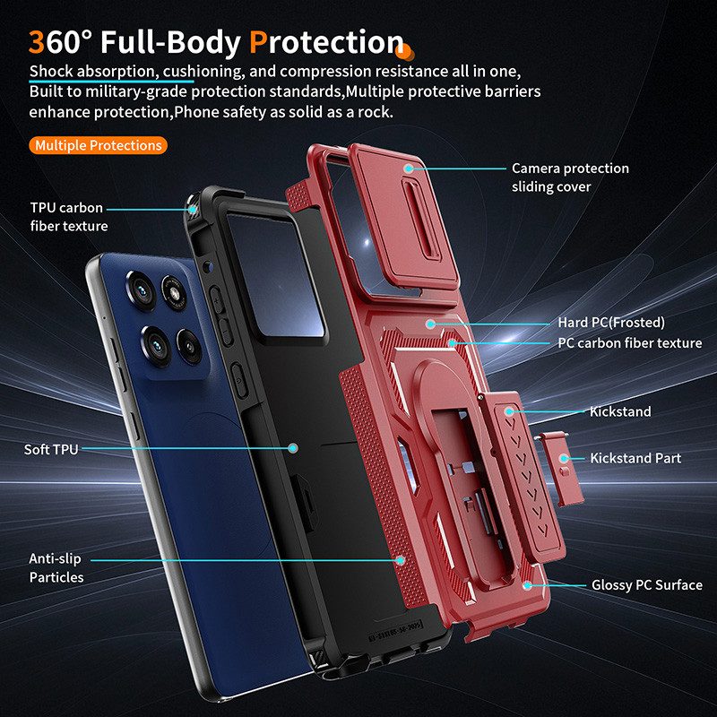 Dành cho Motorola Moto G Stylus 5G (2025) Vỏ giáp chống sốc chắc chắn Vỏ trượt Camera Bảo vệ khung kéo đẩy