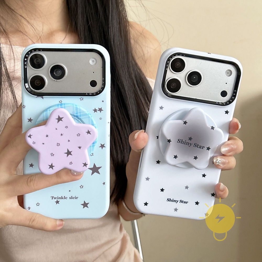 Phone Case For iPhone 17 Pro Max 16 15 14 13 PC with Griptok TPU Magnetic with Griptok Star Heart Grid Aesthetic Korean Cute