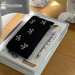 Cheenm Ins Style Hộp đựng bút chì nơ đơn giản Dung tích lớn Túi đựng bút chì Túi đựng mỹ phẩm Văn phòng phẩm Tổ chức Đồ dùng học tập VN