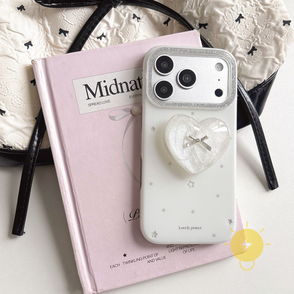 Phone Case For iPhone 17 Pro Max 16 15 14 13 with Griptok TPU Heart Glitter Powder with Griptok Aesthetic Korean Cute