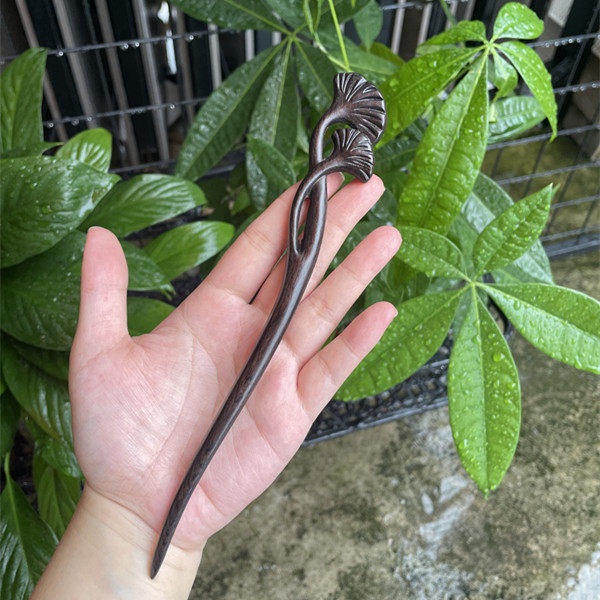WHX Kẹp tóc gỗ đàn hương màu tím, thiết kế cổ điển, phụ kiện Hanfu, kẹp cuộn tóc gỗ mun