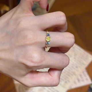 Nhẫn zircon màu mở điều chỉnh cho nữ, thiết kế ngọt ngào, đa năng, phù hợp học sinh