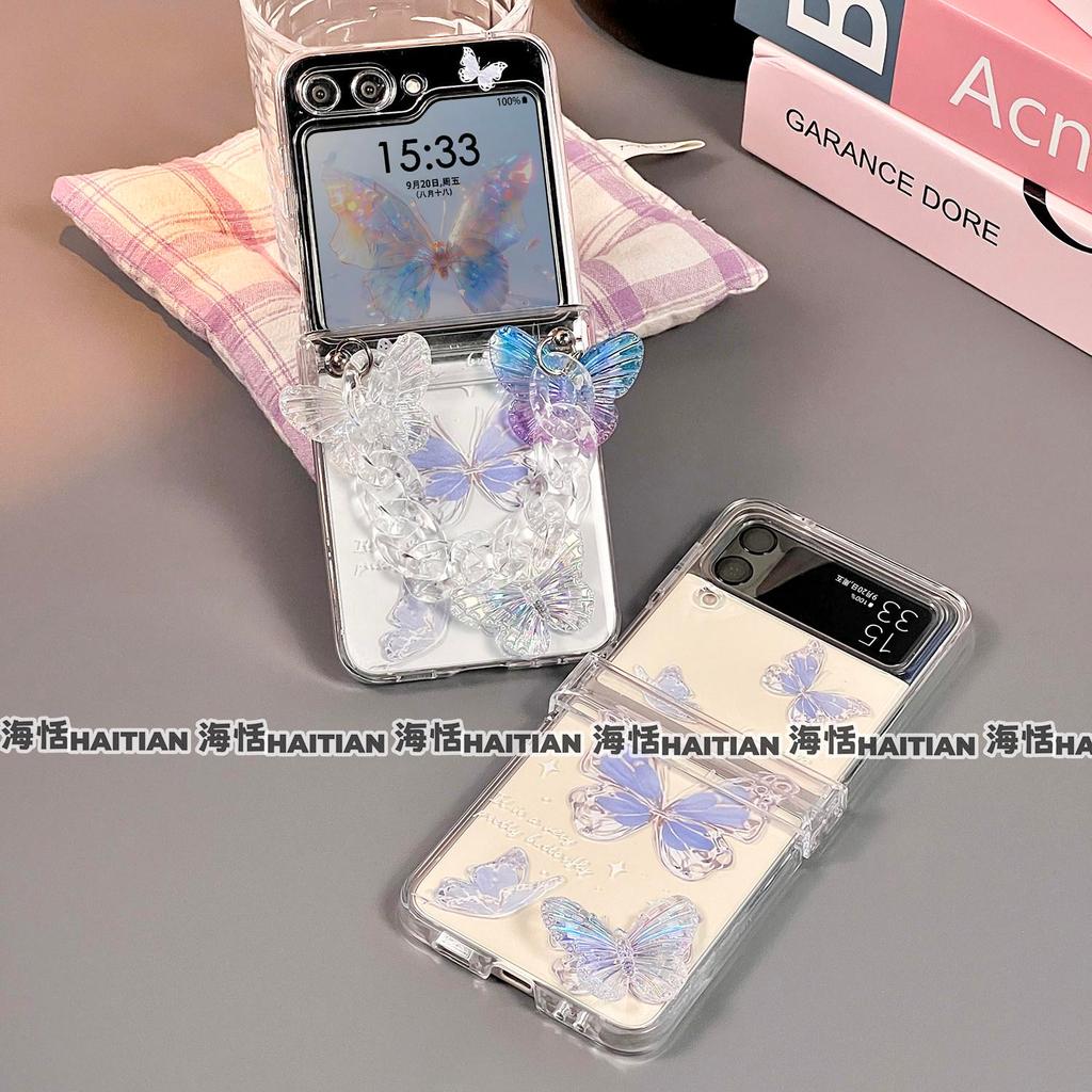 Tương thích với Ốp điện thoại hình bướm 3D Samsung Galaxy ZFlip7 ZFlip6 Vỏ cứng có thể gập lại có dây buộc cho Z Flip 7 / 6 / 5 / 4 / 3 / 5G Vỏ bảo vệ
